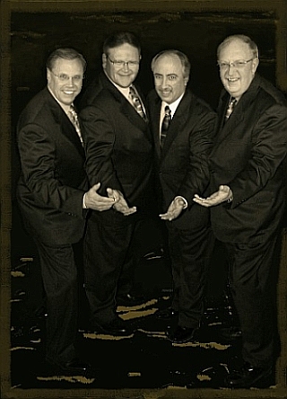 The Gospel Harmony Boys are Greg Tingler, Rusty Ballinger, Calvin Thompson, and Clacy Williams.